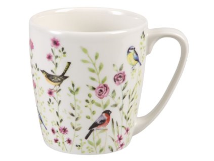 Bird Watch pink - porcelánový hrnek 0,3 l, Aqurelle, ptáček, louka