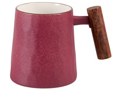 Rosso - porcelánový hrnek s dřevěným uchem 0,32 l, fialový