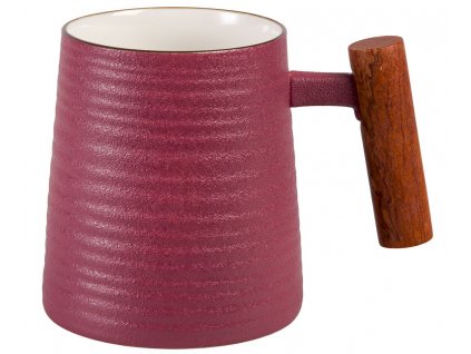 Rosso - porcelánový hrnek s dřevěným uchem 0,32 l, fialový s reliéfem