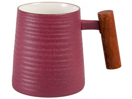 Rosso - porcelánový hrnek s dřevěným uchem 0,4 l, fialový s reliéfem