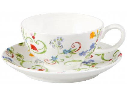 Fleurette - Fine Bone China, porcelánový šálek s podšálkem, 0,18 l, květiny