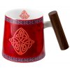 Celtic - Fine China porcelánový hrnek s dřevěným uchem 0,32 l, červený, keltský uzel
