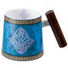 Celtic - Fine China porcelánový hrnek s dřevěným uchem 0,4 l, modrý , keltský uzel