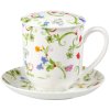 Fleurette - Fine Bone China, porcelánový hrnek s podšálkem, pokličkou a sítkem 0,3 l, květiny