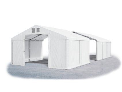 Skladový stan oceľ 6m × 14m × 2m konštrukcia Zima 50mm 580g/m PVC plachta biela