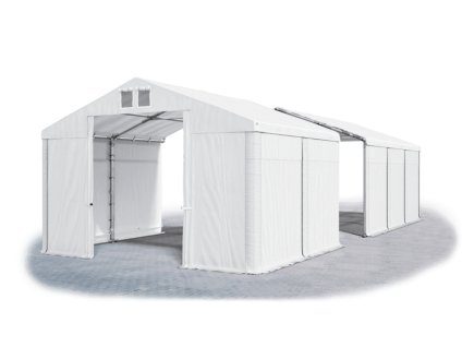 Skladový stan oceľ 6m × 14m × 2,5m konštrukcia Zima 50mm 580g/m PVC plachta biela