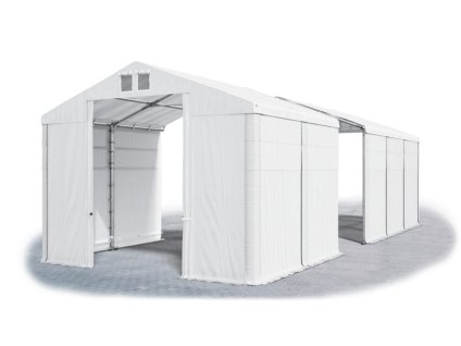 Skladový stan oceľ 6m × 14m × 3,5m konštrukcia Zima 50mm 580g/m PVC plachta biela