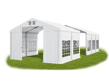 Záhradný párty stan 8m × 24m × 2,5m konštrukcia Zima 50mm 560g/m PVC plachta biela