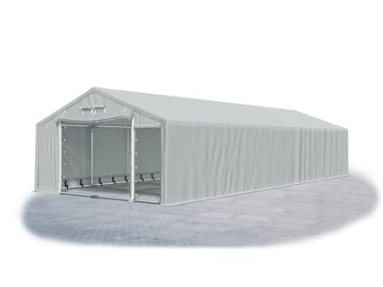 Ohňuvzdorný skladový stan oceľ + SFR 4m × 12m × 2m konštrukcia Leto plus 38mm 600g/m PVC SFR plachta šedá