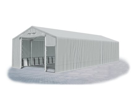 Ohňuvzdorný skladový stan oceľ + SFR 4m × 12m × 2,5m konštrukcia Zima 50mm 600g/m PVC SFR plachta šedá