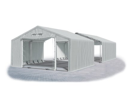 Ohňuvzdorný skladový stan oceľ + SFR 5m × 16m × 2m konštrukcia Leto plus 38mm 600g/m PVC SFR plachta šedá