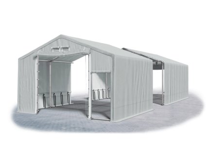 Ohňuvzdorný skladový stan oceľ + SFR 8m × 18m × 2,5m konštrukcia Zima 50mm 600g/m PVC SFR plachta šedá