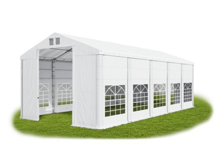 Záhradný párty stan 4m × 10m × 3,5m konštrukcia Zima 50mm 580g/m PVC plachta biela