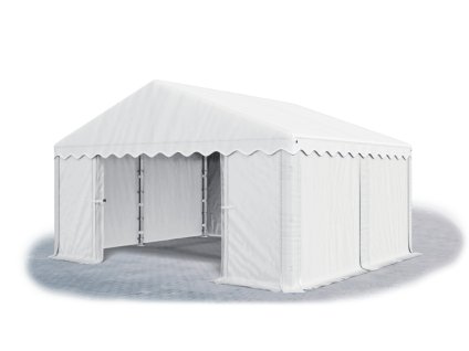 Skladový stan oceľ 4m × 4m × 2m konštrukcia Leto 38mm 240g/m PE plachta biela
