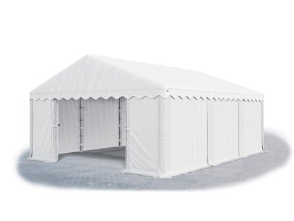 Skladový stan oceľ 4m × 6m × 2m konštrukcia Leto 38mm 240g/m PE plachta biela