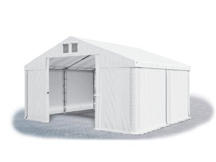 Skladový stan oceľ 3m × 4m × 2m konštrukcia Leto 38mm 560g/m PVC plachta biela