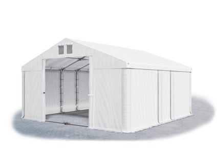 Skladový stan oceľ 4m × 5m × 2m konštrukcia Leto Plus 38mm 580g/m PVC plachta biela