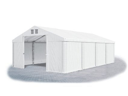 Skladový stan oceľ 4m × 8m × 2m konštrukcia Leto 38mm 560g/m PVC plachta biela