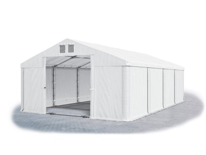 Skladový stan oceľ 6m × 8m × 2m konštrukcia Leto Plus 38mm 560g/m PVC plachta biela