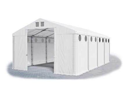 Skladový stan oceľ 6m × 8m × 2,5m konštrukcia Zima 50mm 560g/m PVC plachta biela - okná