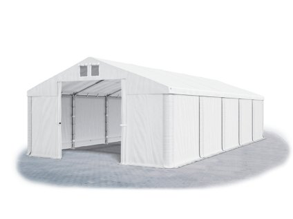 Skladový stan oceľ 6m × 10m × 2m konštrukcia Leto 38mm 560g/m PVC plachta biela