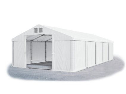 Skladový stan oceľ 6m × 10m × 2m konštrukcia Leto Plus 38mm 560g/m PVC plachta biela