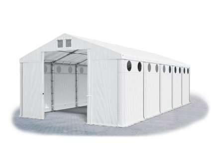 Skladový stan oceľ 6m × 10m × 2,5m konštrukcia Zima 50mm 560g/m PVC plachta biela - okná