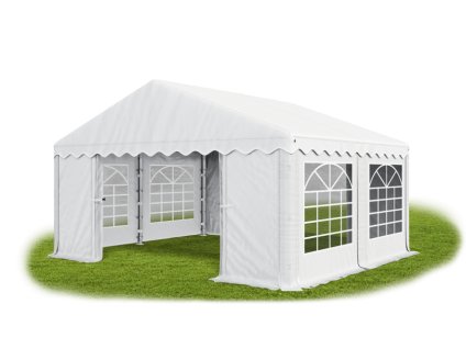Záhradný párty stan 4m × 4m × 2m konštrukcia Leto 38mm 240g/m PE plachta biela