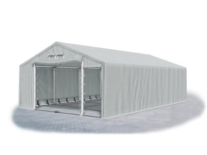 Ohňuvzdorný skladový stan oceľ + SFR 4m × 8m × 2m konštrukcia Leto plus 38mm 600g/m PVC SFR plachta šedá