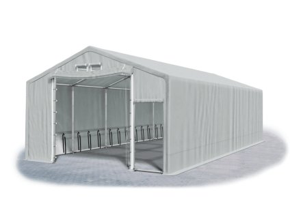 Ohňuvzdorný skladový stan oceľ + SFR 8m × 10m × 2,5m konštrukcia Zima 50mm 600g/m PVC SFR plachta šedá