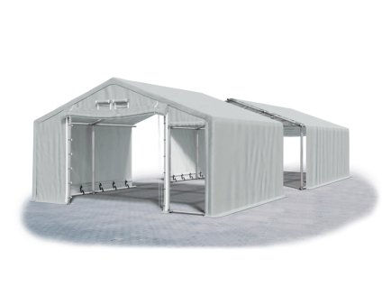 Ohňuvzdorný skladový stan oceľ + SFR 8m × 16m × 2,5m konštrukcia Zima 50mm 600g/m PVC SFR plachta šedá