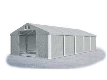 Skladový stan oceľ 4m × 10m × 2m konštrukcia Leto Plus 38mm 560g/m PVC plachta šedá