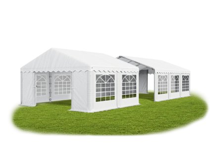Záhradný párty stan 4m × 16m × 2m konštrukcia Leto Podlahy 38mm 240g/m PE plachta biela