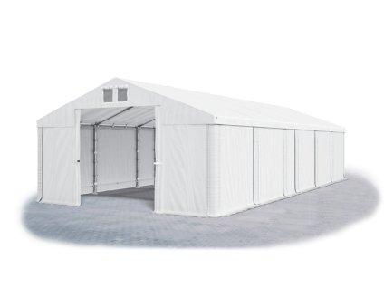 Skladový stan oceľ 5m × 11m × 2m konštrukcia Leto 38mm 580g/m PVC plachta biela