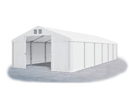 Skladový stan oceľ 5m × 12m × 2m konštrukcia Leto 38mm 560g/m PVC plachta biela