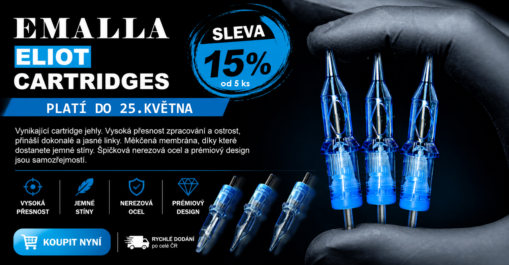 Sleva 15 % na tetovací cartridge EMALLA | Akce platí do 25. května
