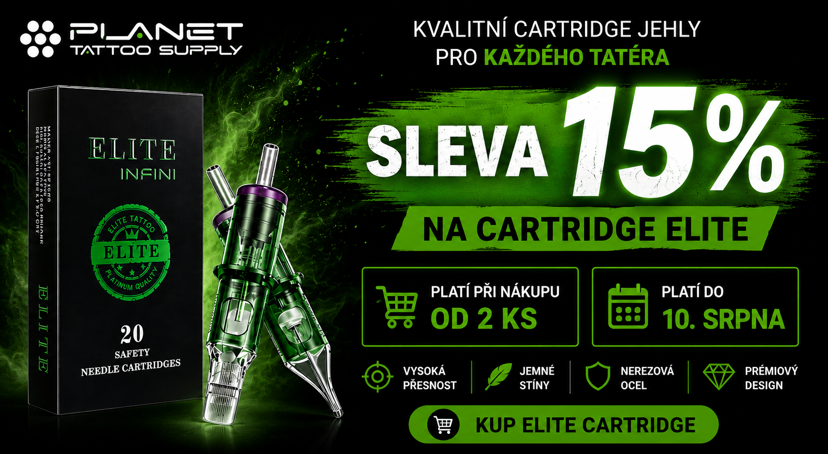 Sleva 15 % na tetovací cartridge Elite – Akce platí do 10. května
