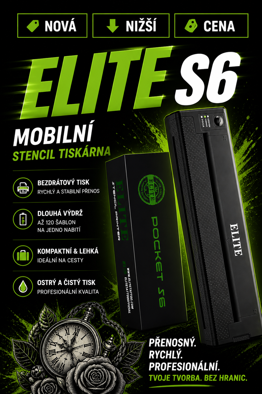 Novinka! Tiskárnu motivů pro tetování Elite S7 stencil printer.