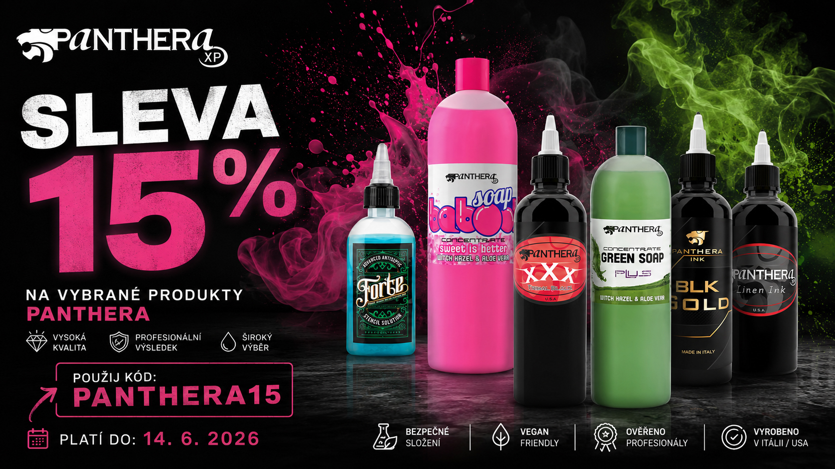 Sleva 15% na vybrané produkty Panthera pro profesionální tatéry