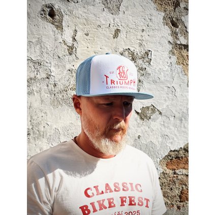 Truckerka s červeným potiskem (sv. modrá/bílá/modrá)