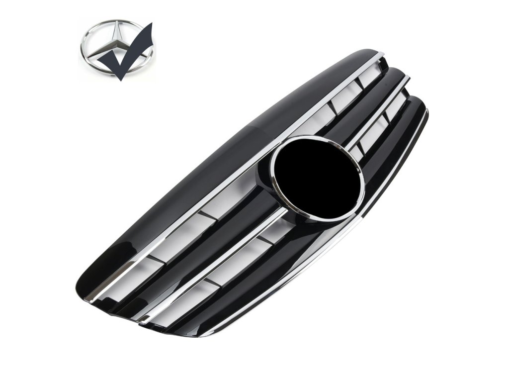Maska Mercedes Benz S W221 2005-2009 černá lesklá s chromovými lištami a chrom znakem