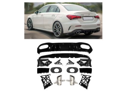 Zadní difuzor Mercedes Benz A V177 AMG line single výfuk chrom koncovky