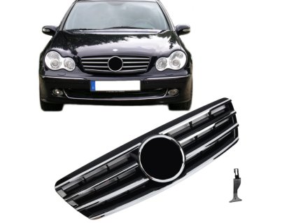 Maska Mercedes Benz C W203 černá s chromovými lamelami 01web