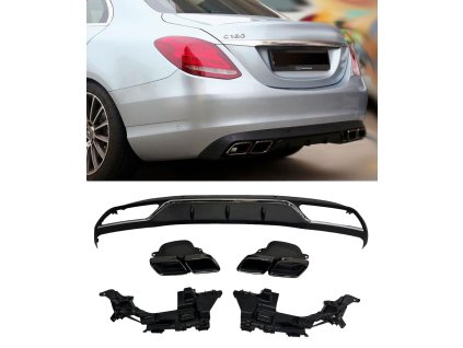 Zadní difuzor Mercedes Benz C W205_S205 standard 63AMG černé koncovky stříbrná lišta_01