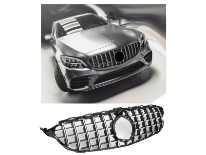 Maska Mercedes Benz C W205 facelift černá s chromem s kamerou 02