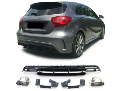 Zadní difuzor Mercedes Benz A W176 facelift dvojité hranaté černé 01web