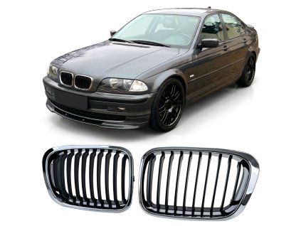 Maska BMW 3 E46 předfacelift černá chrom rámeček 01