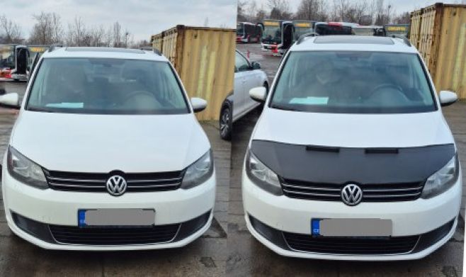 🤩 FOTO SPOKOJENÉHO ZÁKAZNÍKA 🤩 Kožený kryt kapoty Volkswagen Touran ochrání kapotu i přední sklo před poškozením od štěrku...