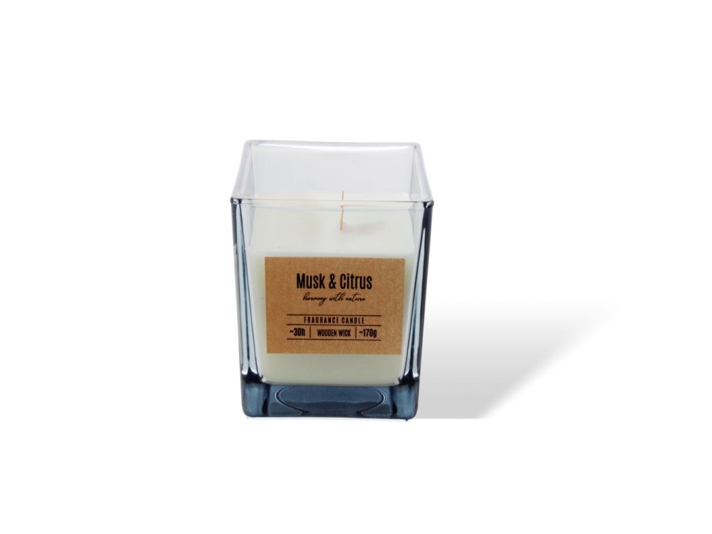 Nến cốc vuông bấc gỗ, hương chanh (bịch:6 ks)