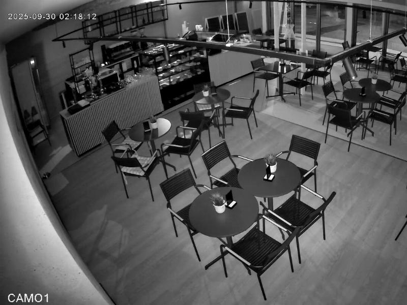 Cukráreň nočný čiernobiely záber